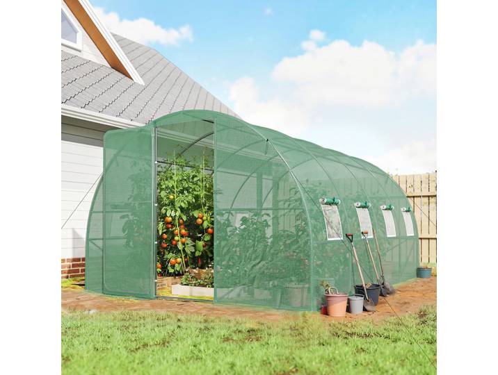 Outsunny Serre Tunnel 12m² Vert Bâche PE 140g/m² 295x400x200cm