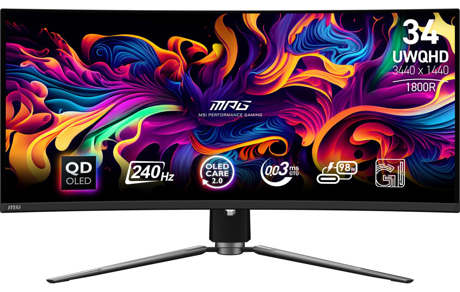 MSI MPG 341CQPX QD-OLED, 86,4 cm (34"), 3440 x 1440 Pixel, UltraWide Quad HD, QD-OLED, 0,03 ms, Schwarz
