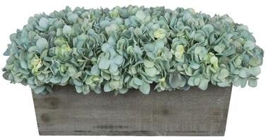 House of Silk Flowers Faux Hydrangeas in Grey Wood Washed Ledge Planter