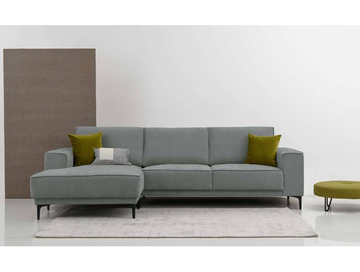 Ecksofa OTTO HOME OLAND Struktur fein L-Form, B: 280 cm, Skandi-Design , grau (dunkelgrau), B:280cm H:85cm T:152cm, 100% Polyester, Sofas, Ecksofa, L-Form, 280 cm, Wellenunterfederung, Skandi-Design, Metallfüße