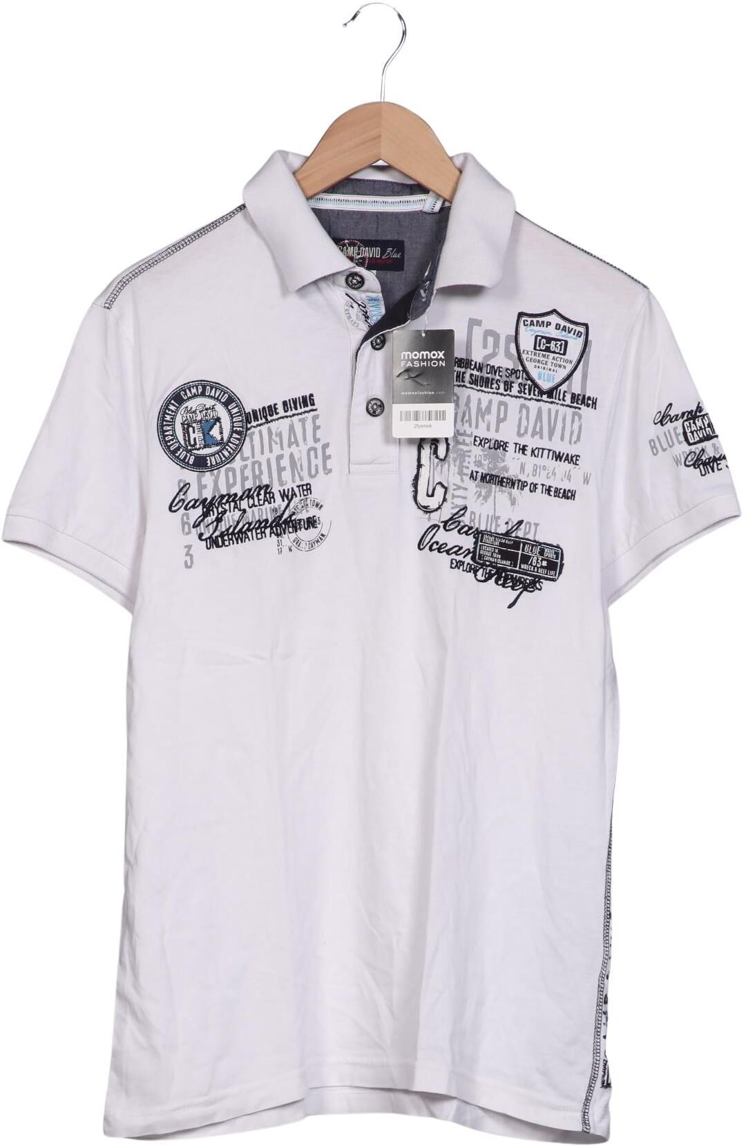 Camp David Herren Poloshirt, Weiß, Gr. M, Baumwolle - Second Hand