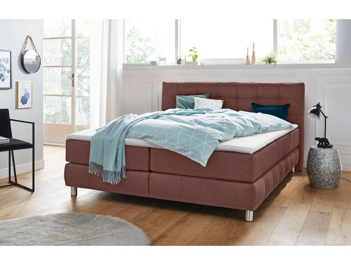 Boxspringbett, Struktur (100% Polyester), Braun, 214×211 cm, Mit Topper, Modern, andas