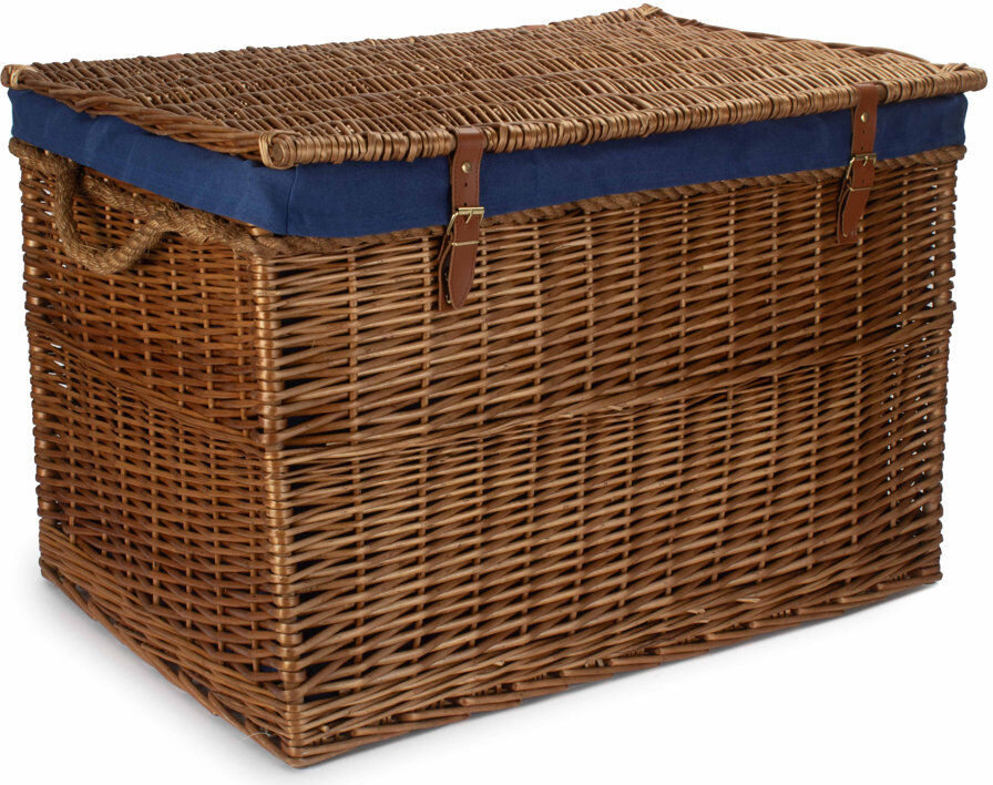 Fleur De Lis Living Fleur De Lis Wicker Storage Hamper Basket with Lining Light Steamed/Navy Lining 187.5L