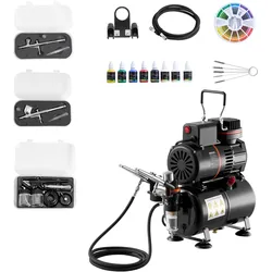 VEVOR Airbrush Set 1/6 PS mit Kompressor & Tank, Dual-Action 3 Airbrush-Pistolen mit 3 Düsen (0,3/0,3/0,5 mm) & Schlauch & Acrylfarbe & 2 Ventilatoren, für Kuchendekoration Modellmalerei Nagelkunst
