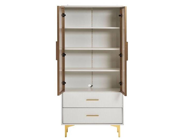 Élégante vitrine en verre à deux portes 70 × 35 × 150 cm pieds dorés étagères réglables vitrine avec éclairage LED intégré