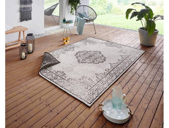 Teppich HANSE HOME CEBU Wendeteppich Gr. 3, schwarz (schwarz, creme), B:120cm H:5mm L:170cm, Polypropylen (PP), Teppiche, Teppich, In-& Outdoor, Wetterfest, Balkon, Wohnzimmer, Wasserfest, Orientalisch