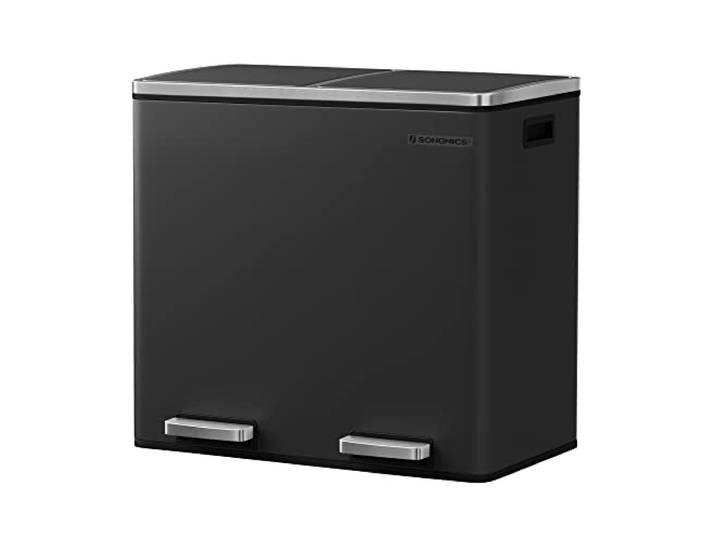 SONGMICS Mülleimer, Mülltrennsystem mit 2 Fächern, 2 x 24 L, Softclose Treteimer für die Küche, Inneneimer aus Kunststoff, mit Fußpedalen und Handgriffen, tintenschwarz, PARY Kollektion LTB48BK