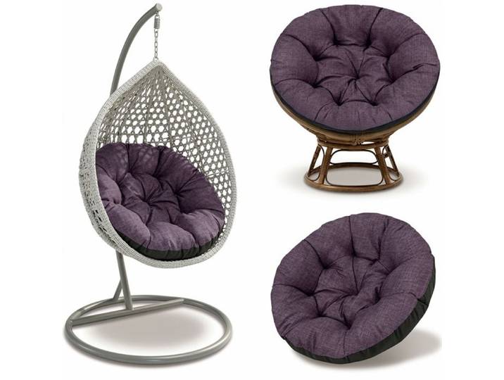 Coussin Papasan 110 cm Bordeaux Lin Écologique – Coussin Rond pour Fauteuil Suspendu