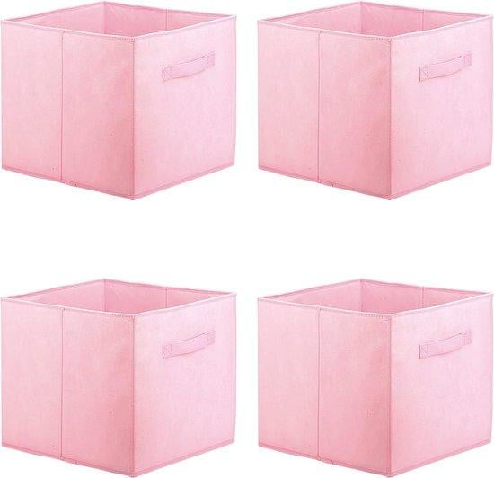 Unyqoos Set van 4 Inklapbare Opbergkisten van Textiel met Handgrepen, Roze, 32,5 x 32,5 x 38 cm