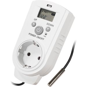 McPower Steckdosenthermostat TCU-540, für Heizung oder Klimagerät, Kabelfühler, Display