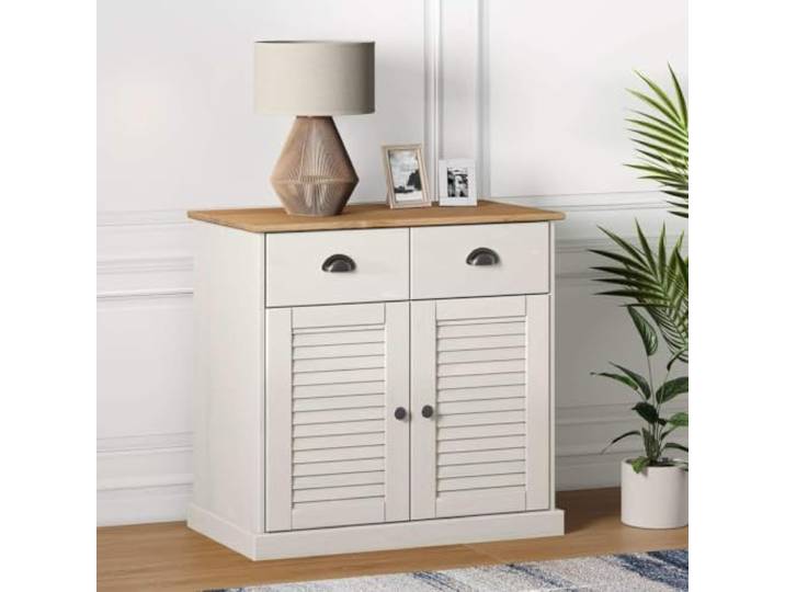 RJPLMFV Anrichte mit Schubladen Vigo, 78 x 40 x 75 cm, weiß, Massivholz Möbel-Aufbewahrungsfächer, Griffe aus Metall, leicht zu reinigen, für Wohnzimmer, Küche, Flur