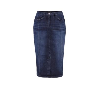 Jeansrock GOLDNER "Jeansrock mit Formbund", Damen, Gr. 42, blau (marine), Obermaterial: 83% Baumwolle CO. 15% Polyester PES. 2% Elasthan EL., Röcke Jeansrock, Gehschlitz in vorderer Mitte