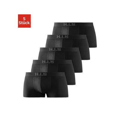 Hipster H.I.S, Herren, Gr. S, 5 Stk., schwarz, Jersey, Obermaterial: 95% Baumwolle, 5% Elasthan, unifarben, körpernah, Unterhosen, knapp sitzende Boxershorts am Webbund mit Logoschriftzug mit 3D Effekt