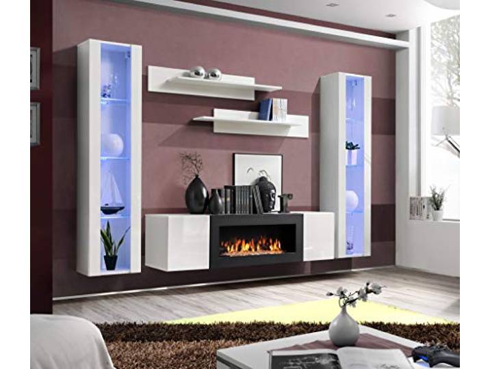 All4All Wohnwand Kim - Schrankwand Hängend - Anbauwand - Wohnzimmerschrank - Wohnzimmer - Wandschrank - Modern - Weiß Matt/Weiß Hochglanz 21