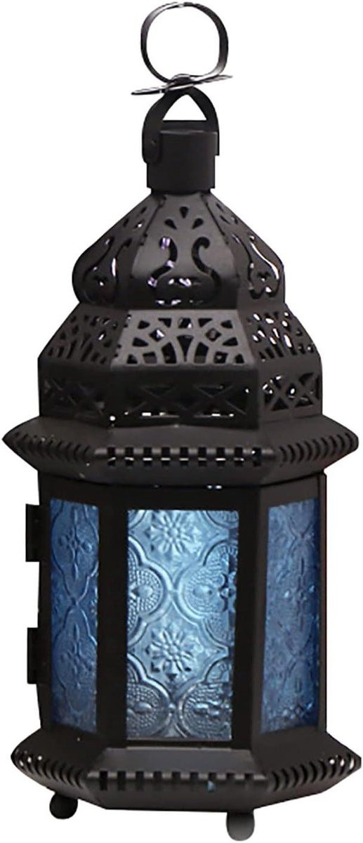 Decoratieve Lantaarns met Moors Design - Glazen Windlichten voor Kaarsen - Multicolor - Hoogte: 22 cm
