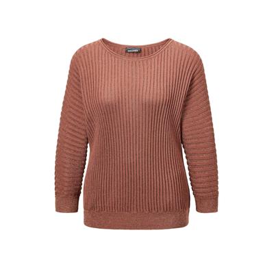 Strickpullover GOLDNER "Rippenpullover mit Fledermausärmeln", Damen, Gr. 48/50, braun (cognac), Obermaterial: 83% Viskose CV. 17% metallisierte Fasern MTF., U-Boot-Ausschnitt, Fledermausärmel Rippe, Pullover Strickpullover, Fledermausärmel