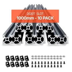VEVOR 10er Set Aluprofil, 1000 mm T-Nut 2020 Aluminium-Strangpressprofil, eloxierte Linearschiene nach europäischem Standard, Nutenprofil für 3D-Drucker, CNC-Maschine DIY, Lasergravur, Schwarz