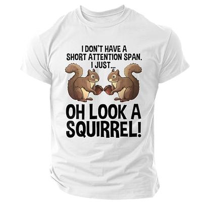 Herren lustiges Grafik T-Shirt mit Eichhörnchen-Ablenkung Humor über kurze Aufmerksamkeitsspanne kurzärmlig