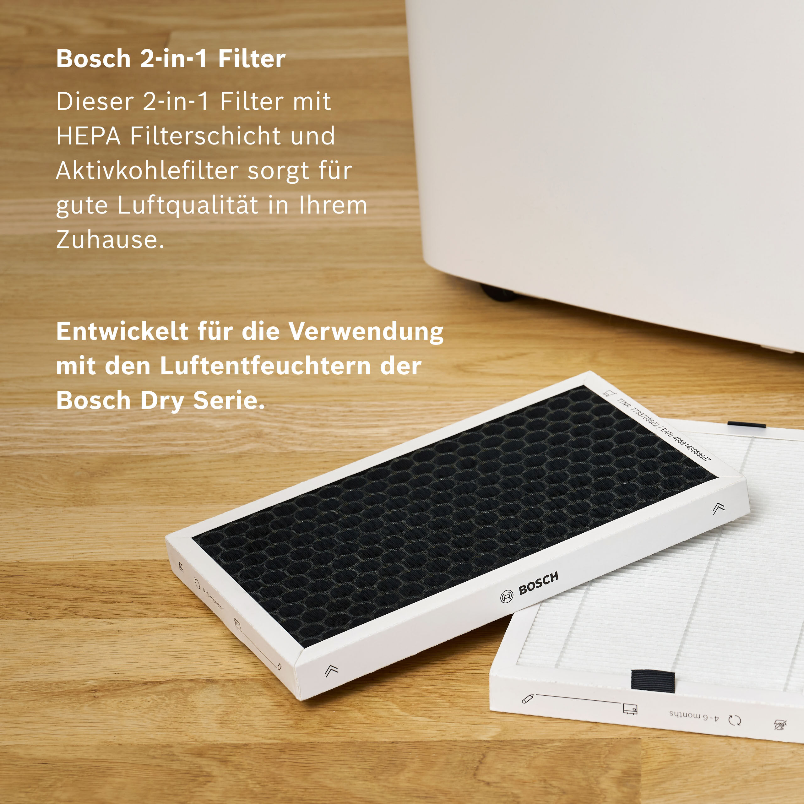 Kombifilter BOSCH "2-in-1 HEPA Filter leicht Einzusetzen und Langanhaltend", weiß, B:16,2cm H:5cm T:24,6cm Ø:29,5cm, Filterkartuschen, Kombifilter