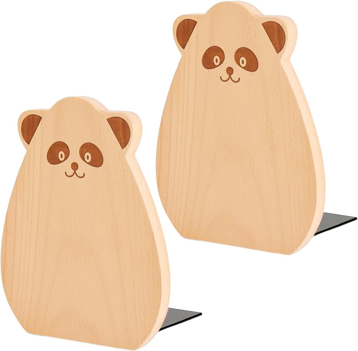 Houten Boekensteunen met Panda Design - 2 Stuks - Bruin