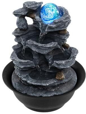 Costway Tabletop Water Fountain with Rolling Crystal Ball and Color-Changing LED Light-B