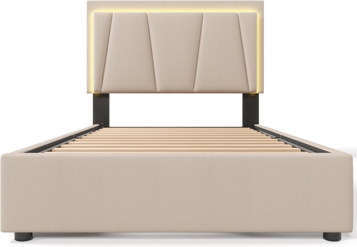 Gotagee Gestoffeerd opbergbed met 4 lades en onderbedverlichting, 90 x 200 cm