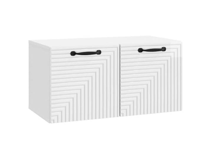 KUPTYERFG TV Board Wandmontiert Hochglanz Weiß 59,5 x 31 x 30 cm Schwebendes Hängeschrank Design schafft Bodenfreiheit im Wohnzimmer und schützt Zubehör vor Staub hinter Schwenktüren.