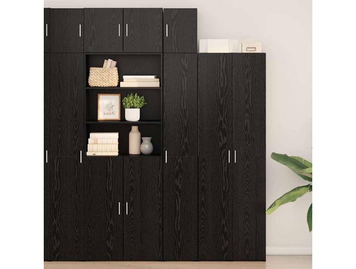 Armoire de rangement vidaXL avec étagères\, noire\, imitation chêne\, en bois composite