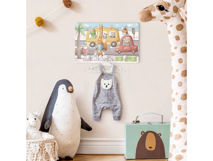 Patère enfants Animaux en voiture 40 x 25 x 1cm Multicolore