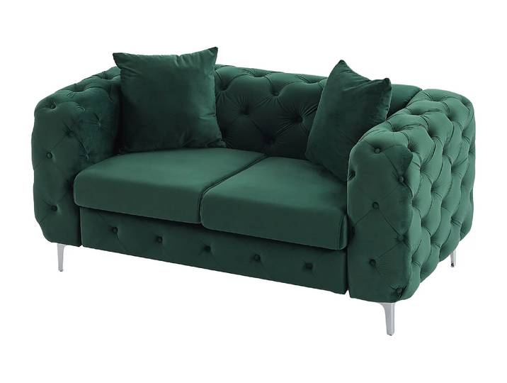 Canapé 2 places chesterfield en velours vert EDWINA