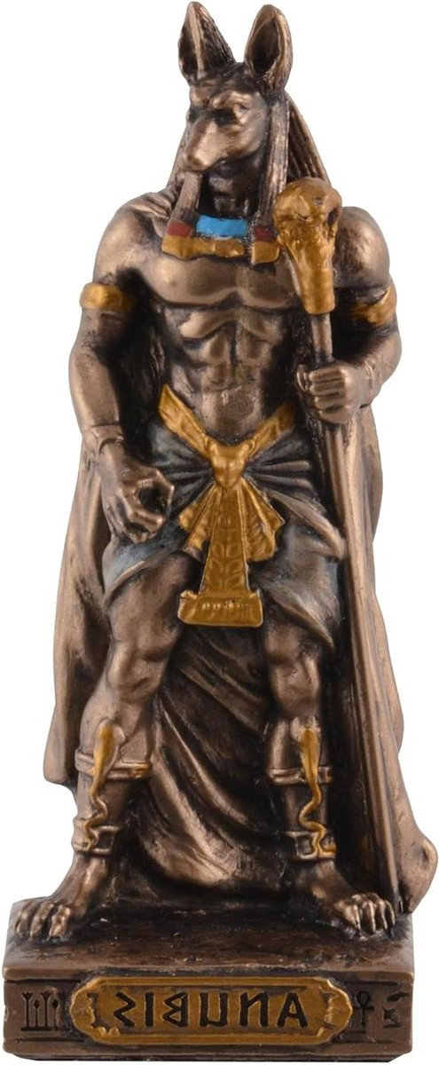 Egyptische God Anubis Miniatuur Beeld - Decoratie voor op tafel - Bronskleur - Hoogte: 9 cm