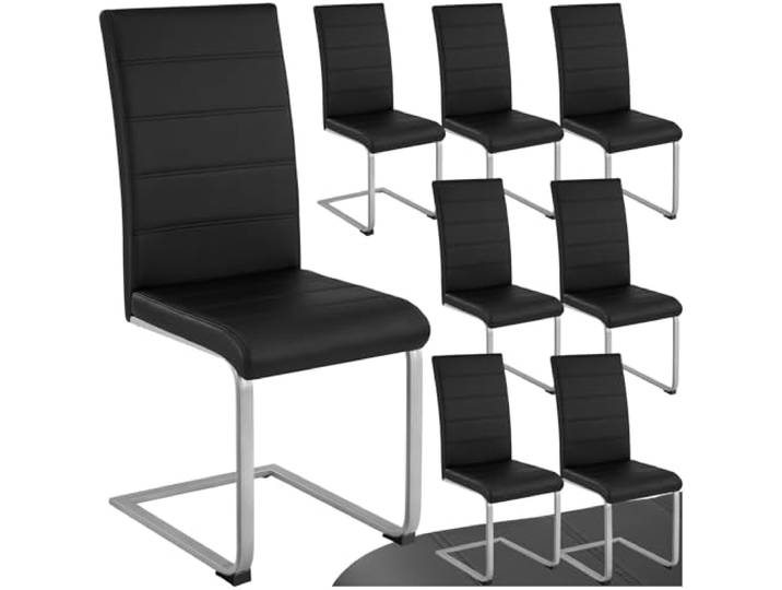 tectake® 8er Set Esszimmerstühle modern, ergonomischer Stuhl für Esszimmer, Besucherstuhl, Möbel für Küche, Esstisch, Küchenstühle, Freischwinger Essstühle, hohe Rückenlehne - schwarz