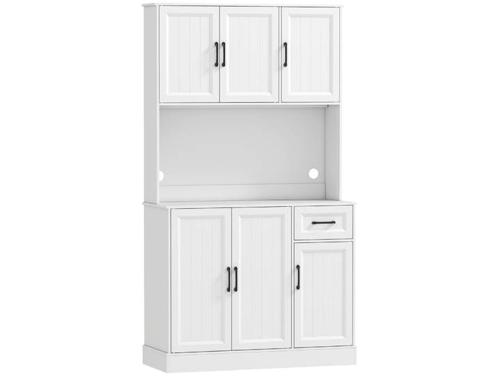 Buffet haut cuisine compartiment ouvert étagères réglables bois blanc