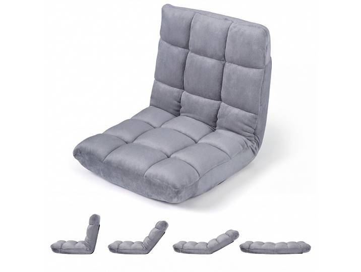 Fauteuil De Sol Pliable En Flanelle\, Canapé Paresseux Tatami Convertible Dossier Réglable 14 Positions\, Gris\, 66\,5 X 53 X 53 Cm