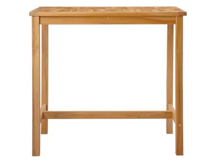KTHLBRH Bartisch natur 110 x 60 x 105 cm Teak massiv Wetterfest, integrierte Fußstütze, Lattenplatte, für Terrasse, Garten, Balkon