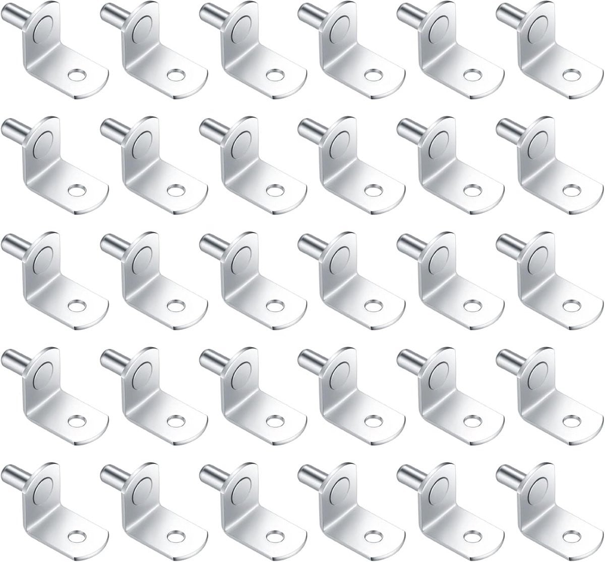 30 stuks L-vormige metalen plankdragers met 5 mm vernikkelde stiften