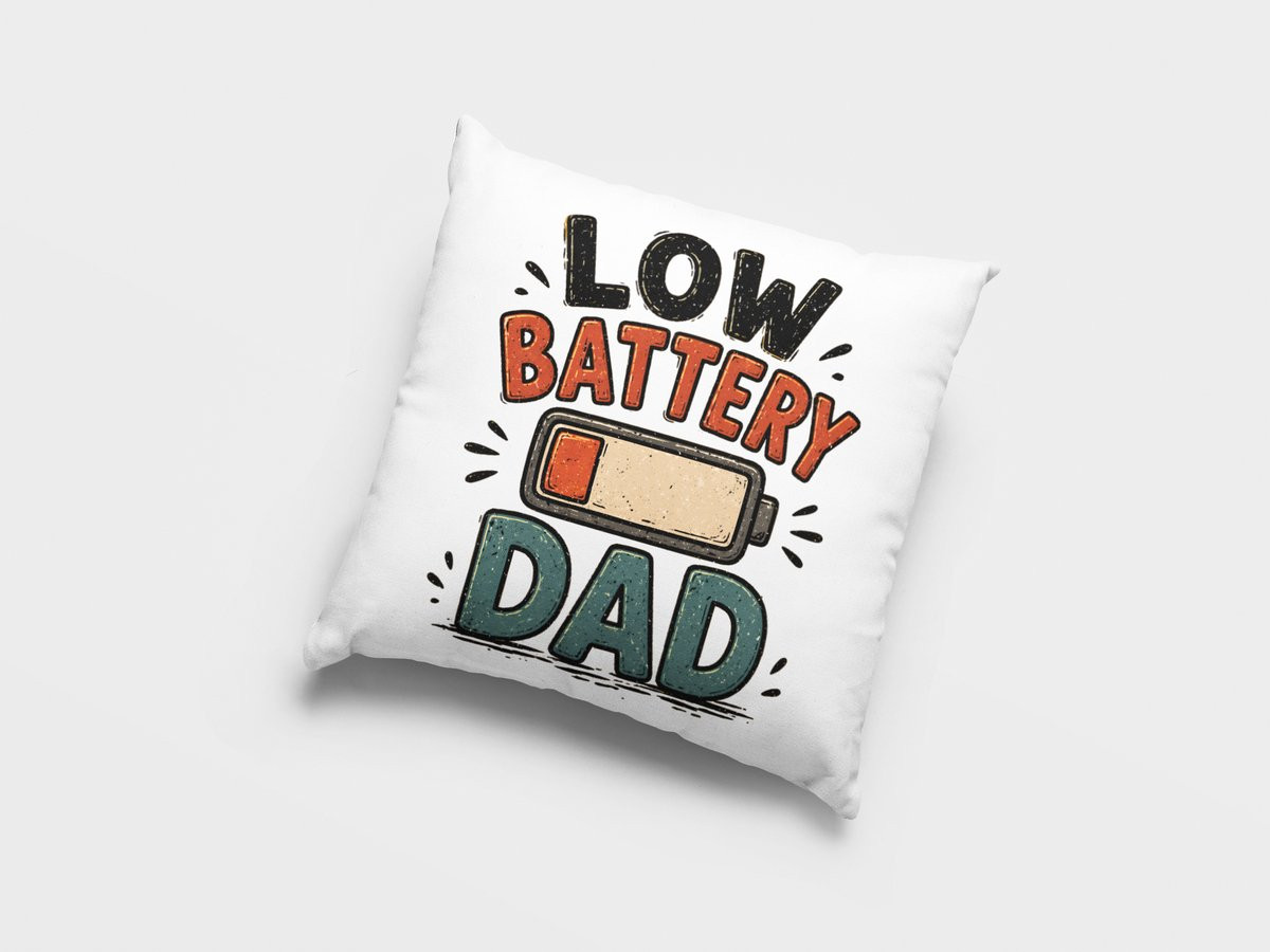 Lage Batterij Papa Kussen - Grappig Vintage Stijl Kussen voor Vaderdag