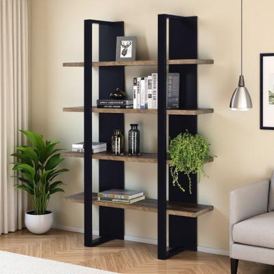 ZWYO HOSIMU "71"" 4-Tier Display Bookcase with Black/Walnut Finish, Extended Shelves Beyond Frame, Open Airy Profile & Showcase for Photos"