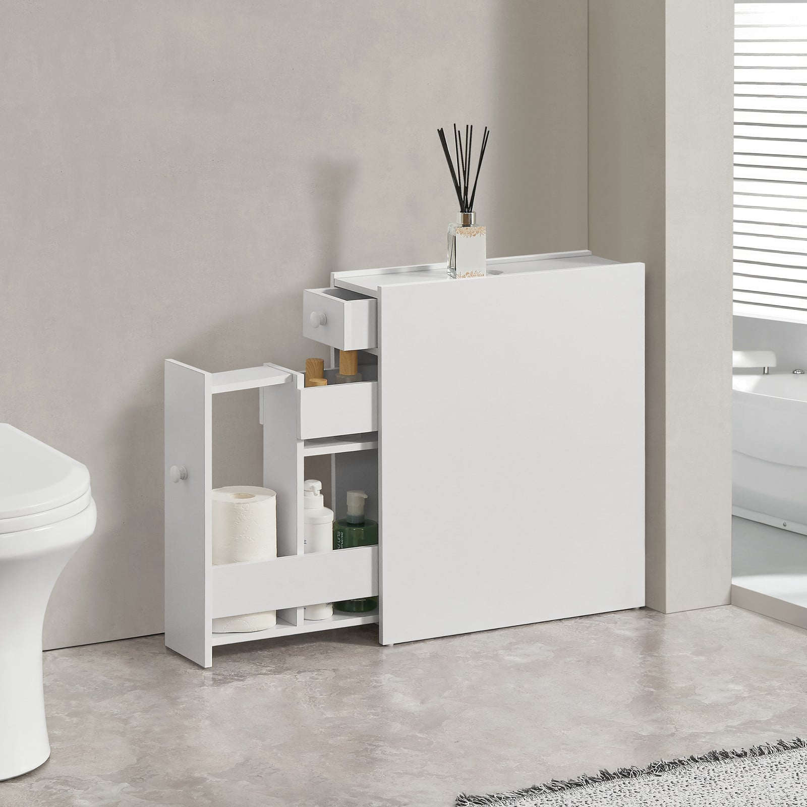 en.casa Kihniö multifunctionele inbouwkast met lades, wit, MDF