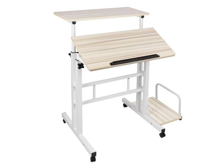 KEDIA Bureau Informatique Réglable en Hauteur Couleur érable Blanc Conception Démontable 4 Roulettes pour Mobilité sans Effort