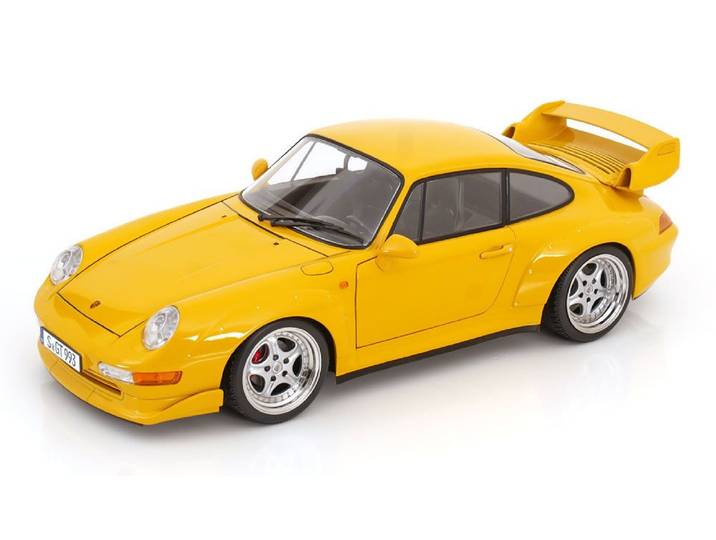 KK Scale Modellauto Porsche 911 (993) GT2 Speedline Felgen 1996 gelb, Maßstab 1:12