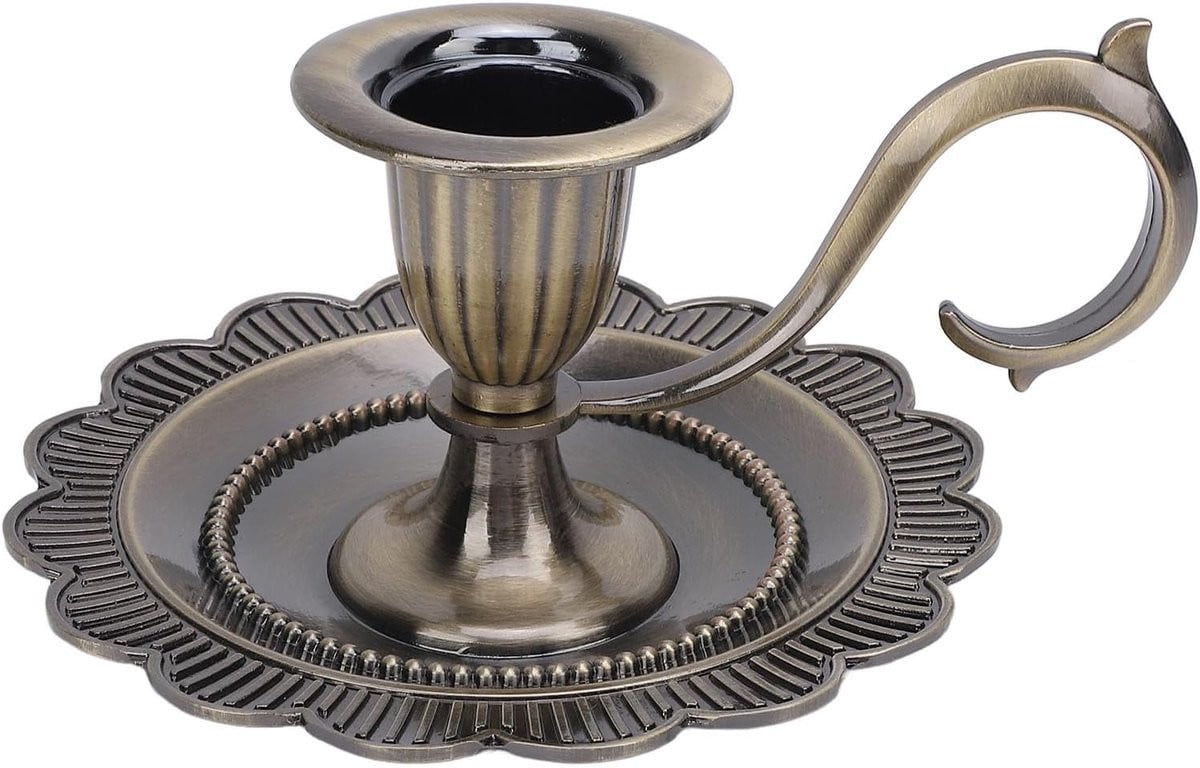 Antieke retro kandelaar houder voor sfeervolle diners, handheld ontwerp, 13 x 12 cm