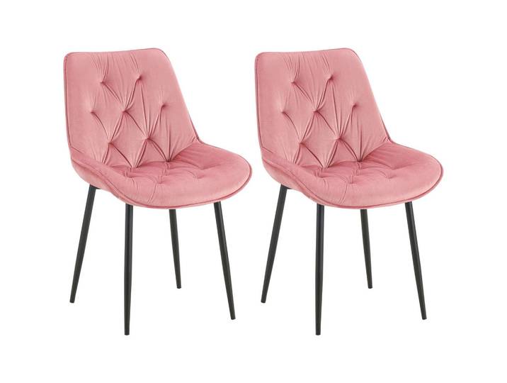 CLP Stuhl 2er Set Samt rosa, Rosa, Metall, 52x84x59 cm, Esszimmer, Stühle