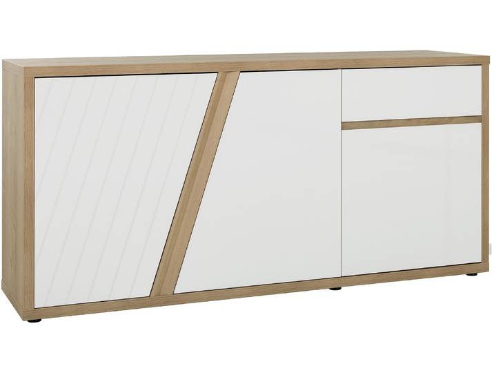 Sideboard GAMI EPURA , weiß (eiche nachbildung, weiß), B:185cm H:87cm T:45cm, Holzwerkstoff, Sideboards, Sideboard, Sideboard 3 Türen 1 Schublade