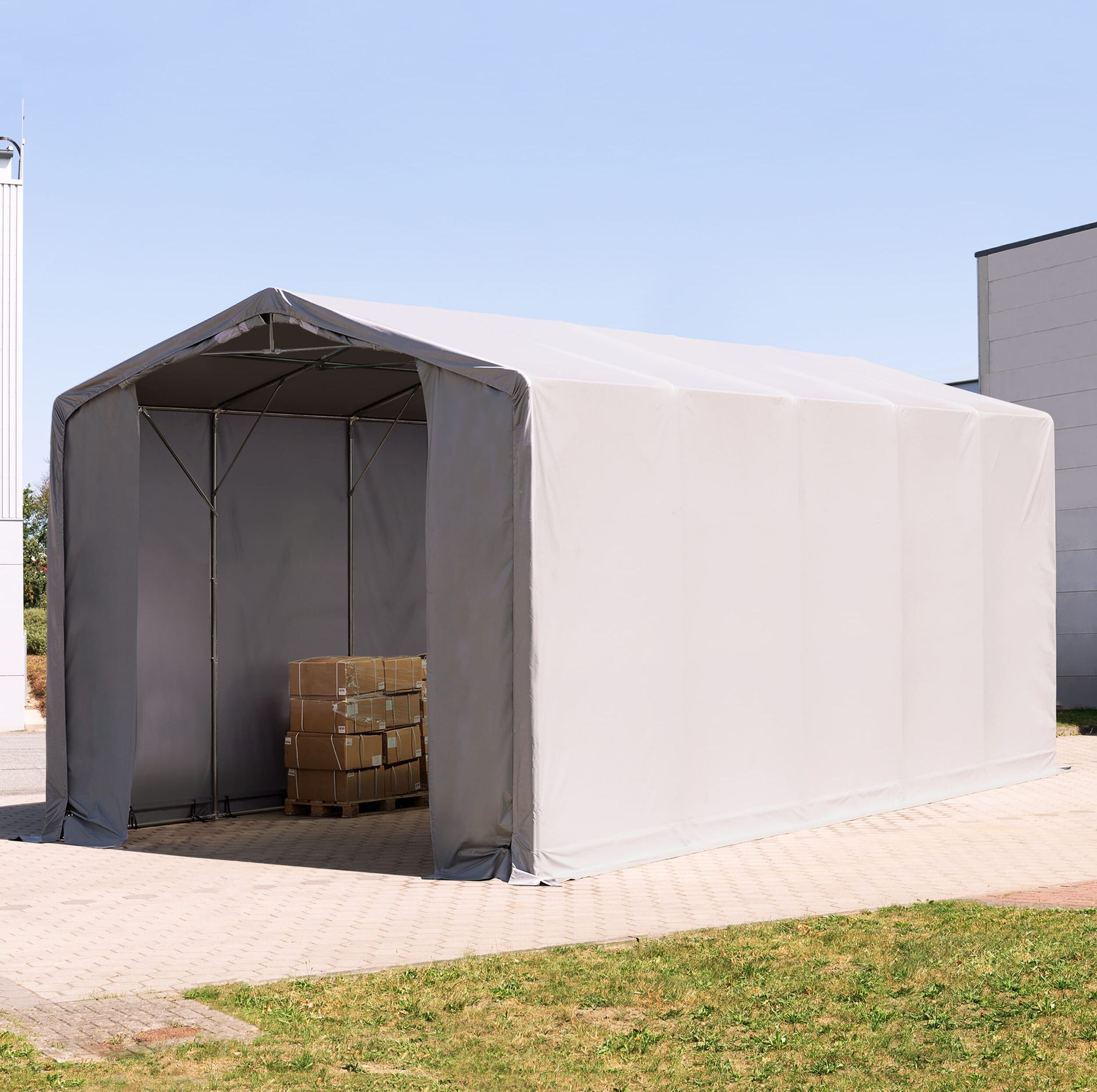 TOOLPORT 5x10m Zelthalle, PRIMEtex-Plane, grau, ohne Statik - (79989)