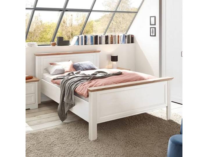 Lomadox Bettgestell Bett Jugendbett 140x200 cm Pinie weiß mit Eiche