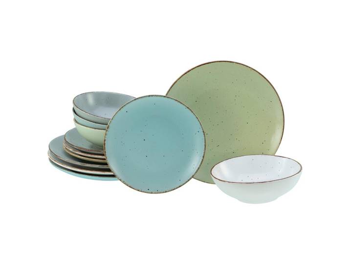 Tafelservice Fashion Bunt Hellgrau/Pastell-Grün/Blau