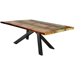 Esstisch 'Vanaja' 240x100 cm, Altholz/Antikschwarz Massivholz, Metall Recycletes Holz