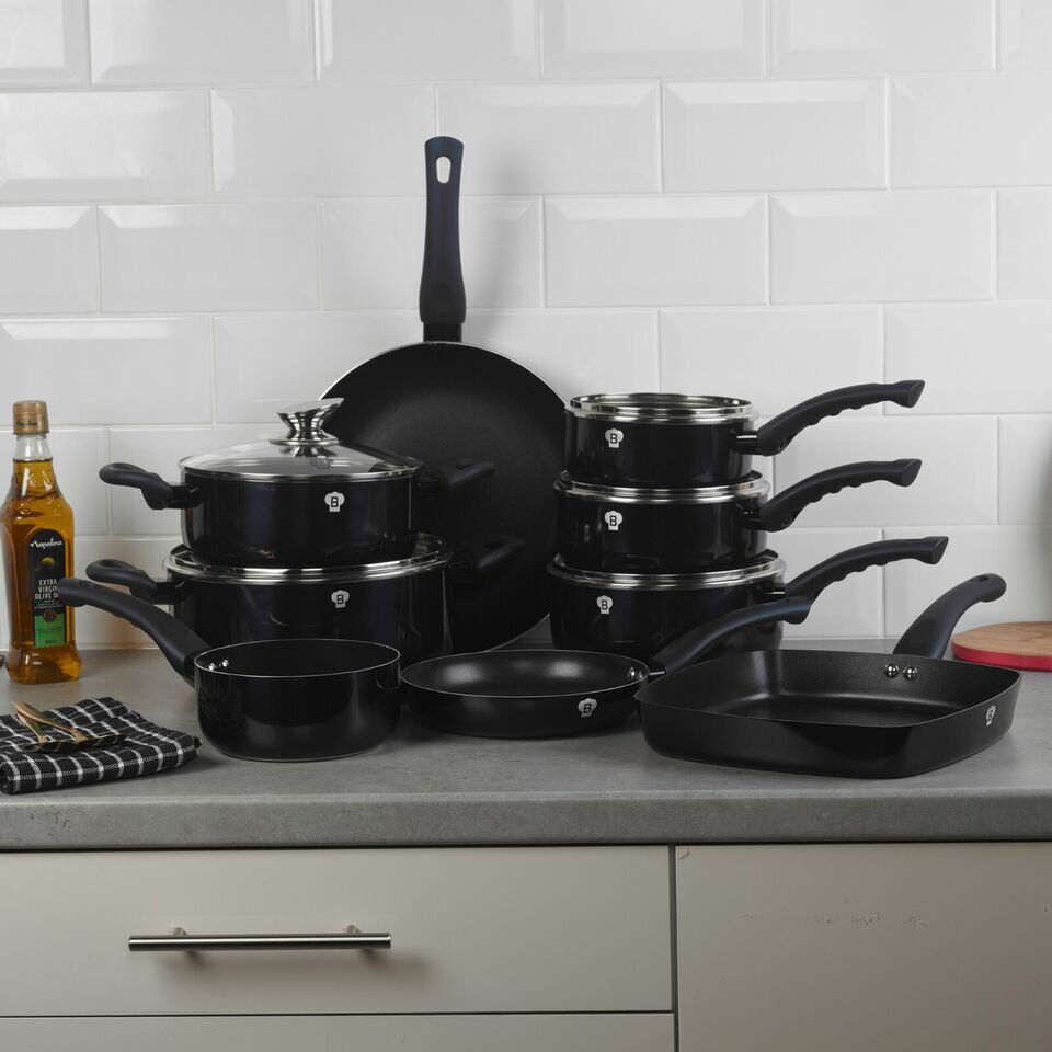 Belfry Kitchen Kelloch 14 - Piece Non-Stick Cookware Set Black 14