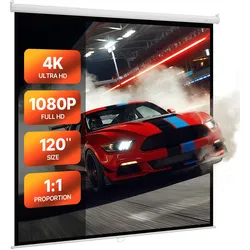 VEVOR manuelle Projektionsleinwand Beamer Leinwand, 120 Zoll 1:1 4K 1080 HD, einziehbare Projektionsleinwand, wandmontierte Filmprojektion mit Zugseil, tragbare Rolloleinwand Heimkino